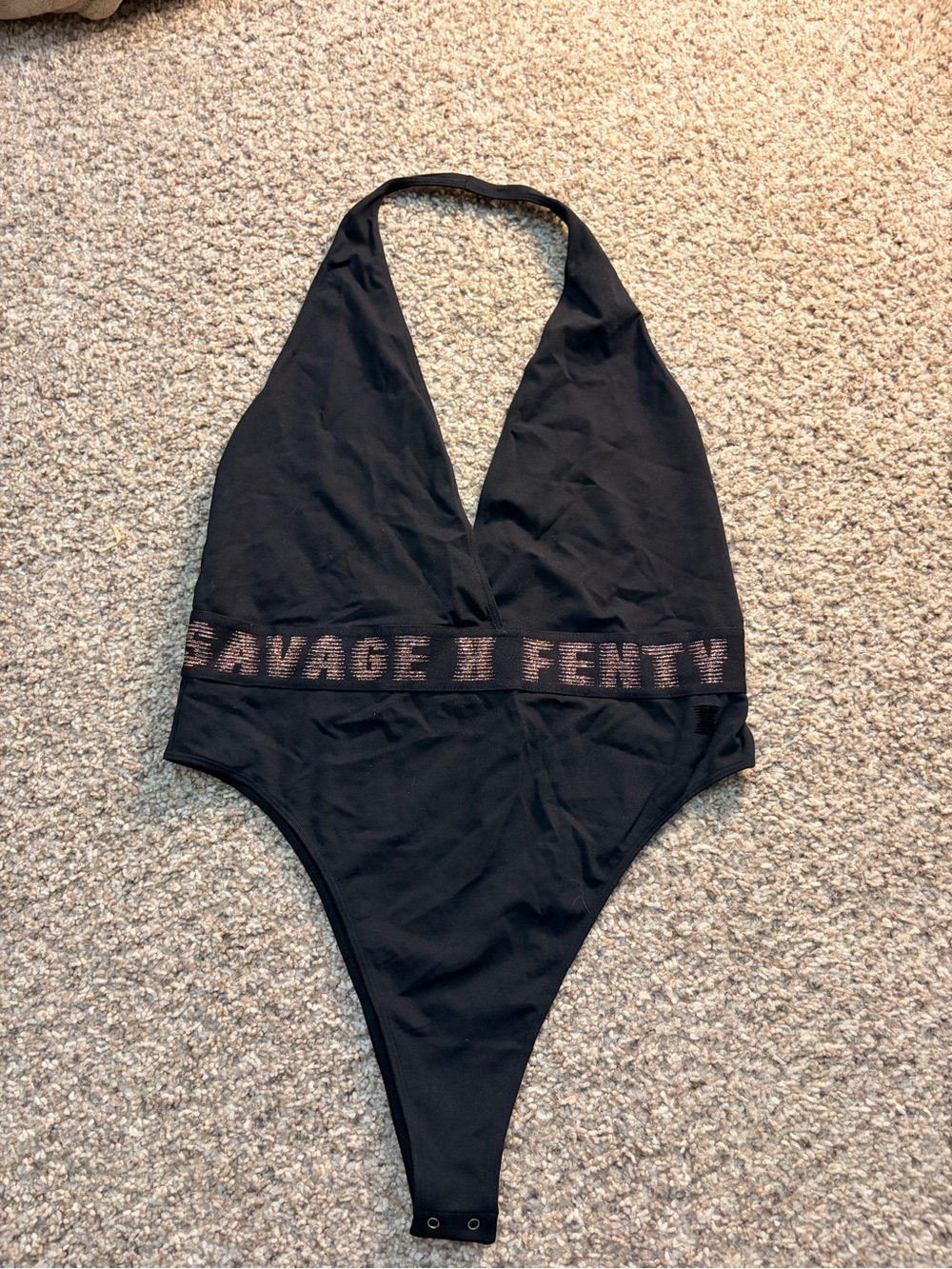 Savage X Fenty Black Halter Bodysuit with Logo Band